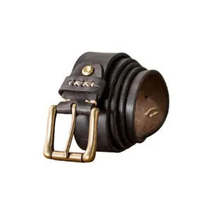 Men's Distressed Leather Belt with Brass Buckle - Western Vintage Style