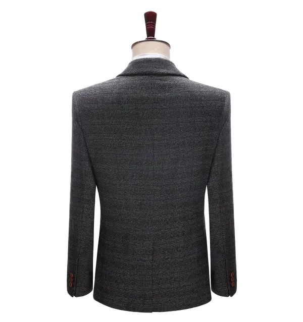Men's Formal Dark Grey Plaid Notch Lapel Blazer