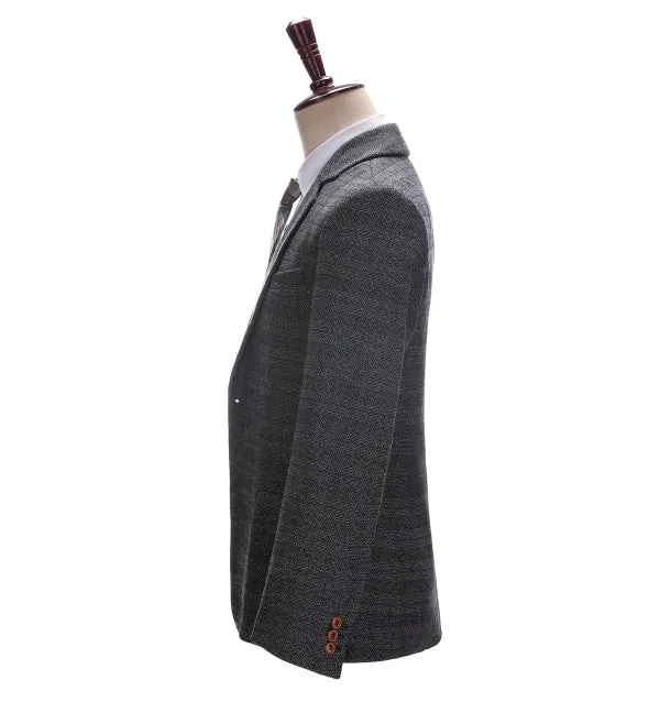 Men's Formal Dark Grey Plaid Notch Lapel Blazer