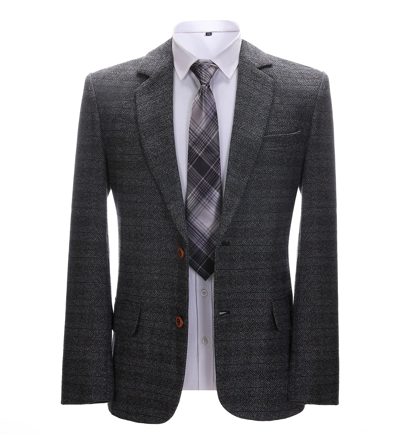 Men's Formal Dark Grey Plaid Notch Lapel Blazer