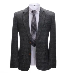 Men's Formal Dark Grey Plaid Notch Lapel Blazer