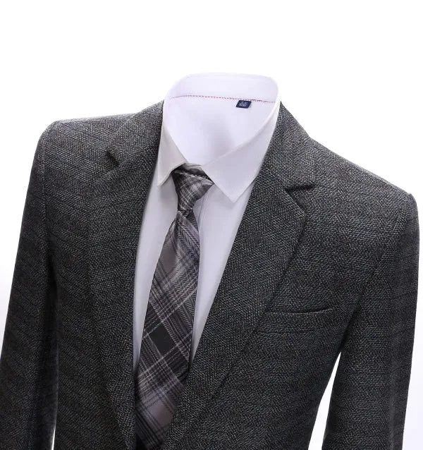 Men's Formal Dark Grey Plaid Notch Lapel Blazer