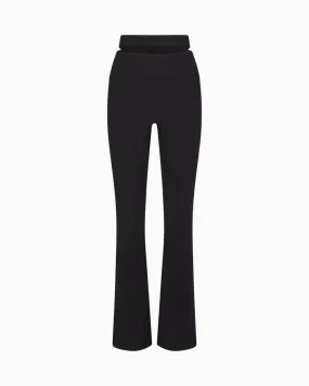Mesh Stretch Cutout Foldover Pant | Black