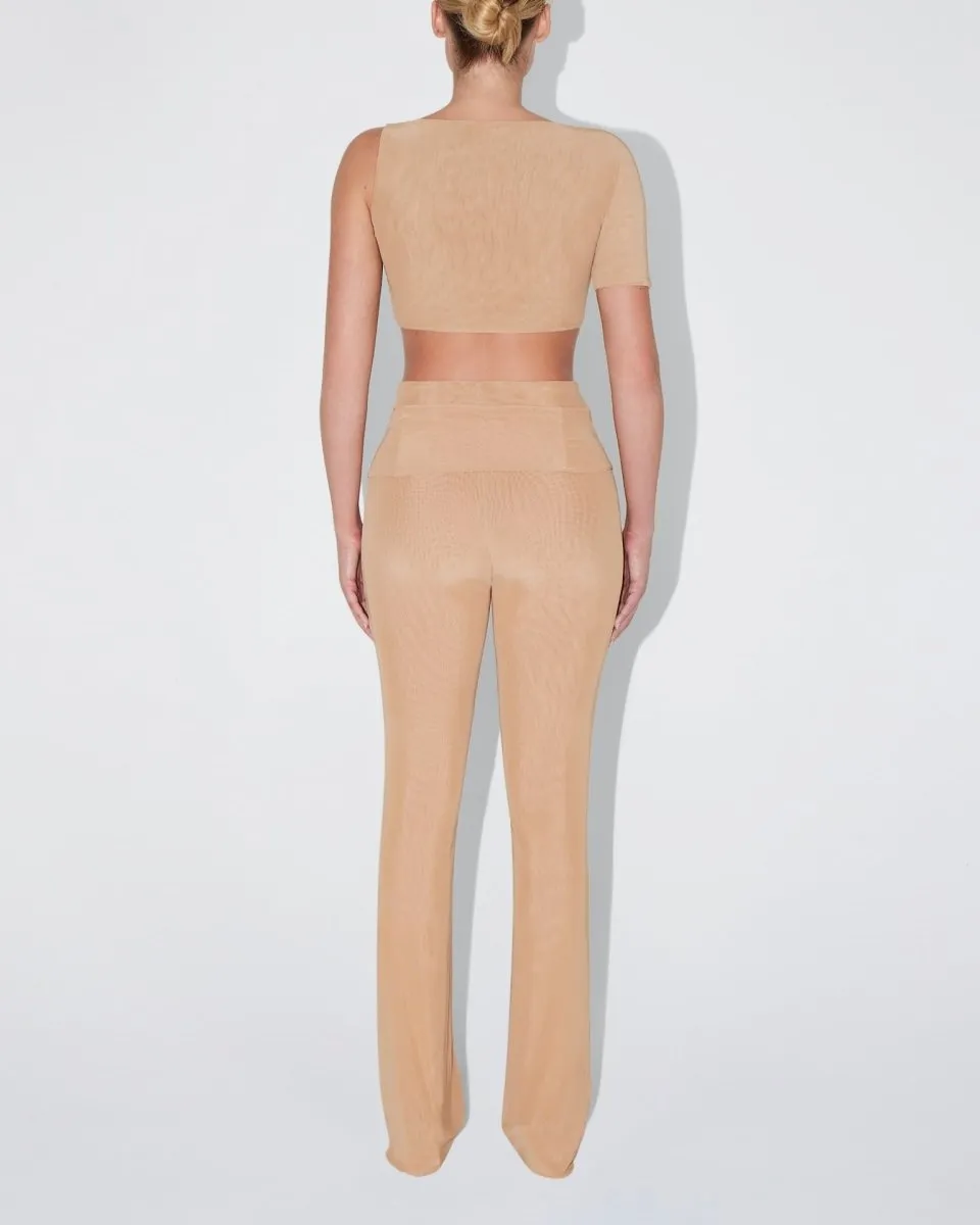 Mesh Stretch Cutout Foldover Pant | Nude