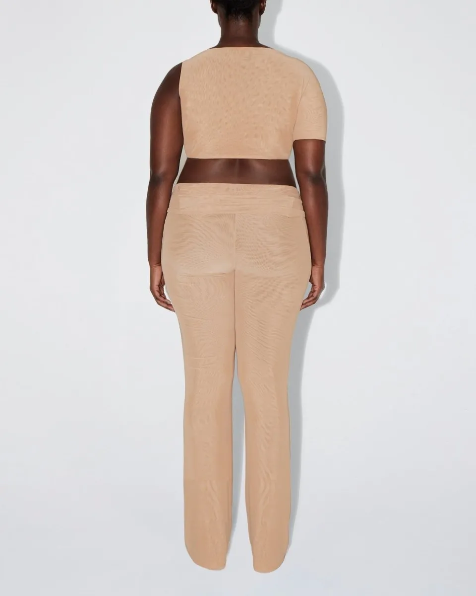 Mesh Stretch Cutout Foldover Pant | Nude