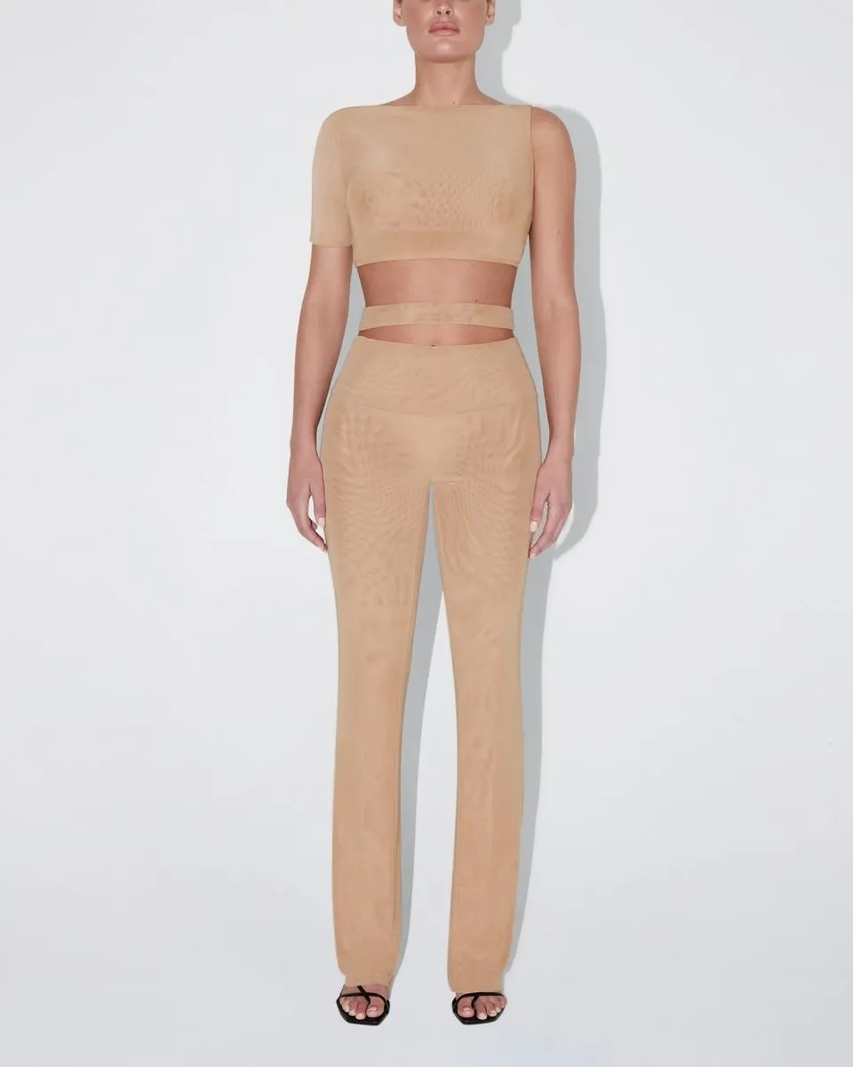 Mesh Stretch Cutout Foldover Pant | Nude