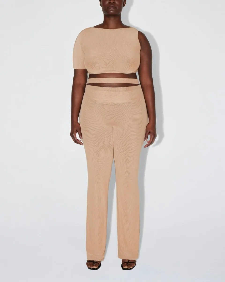 Mesh Stretch Cutout Foldover Pant | Nude
