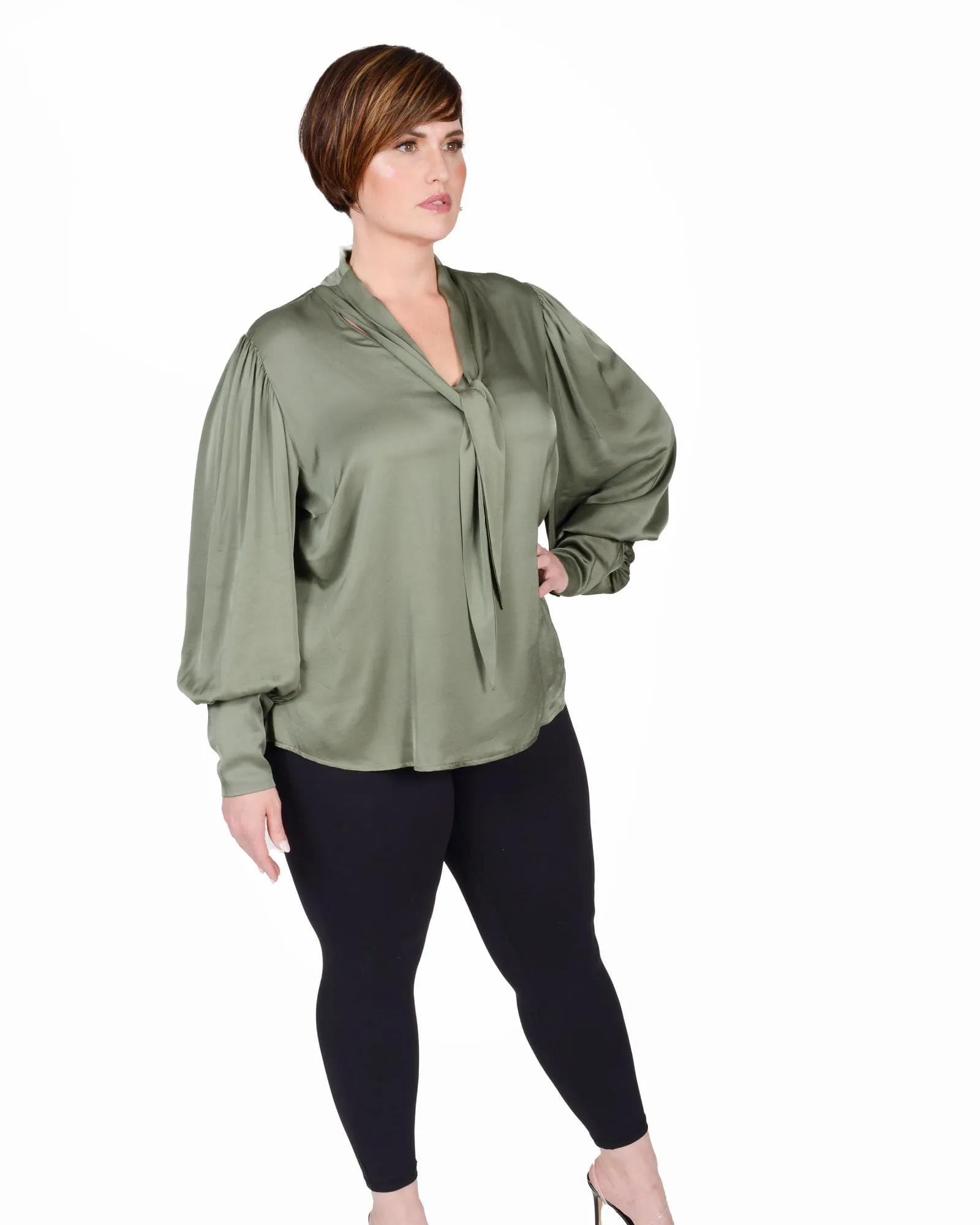 Mia Scarf Neck Blouse | Olive