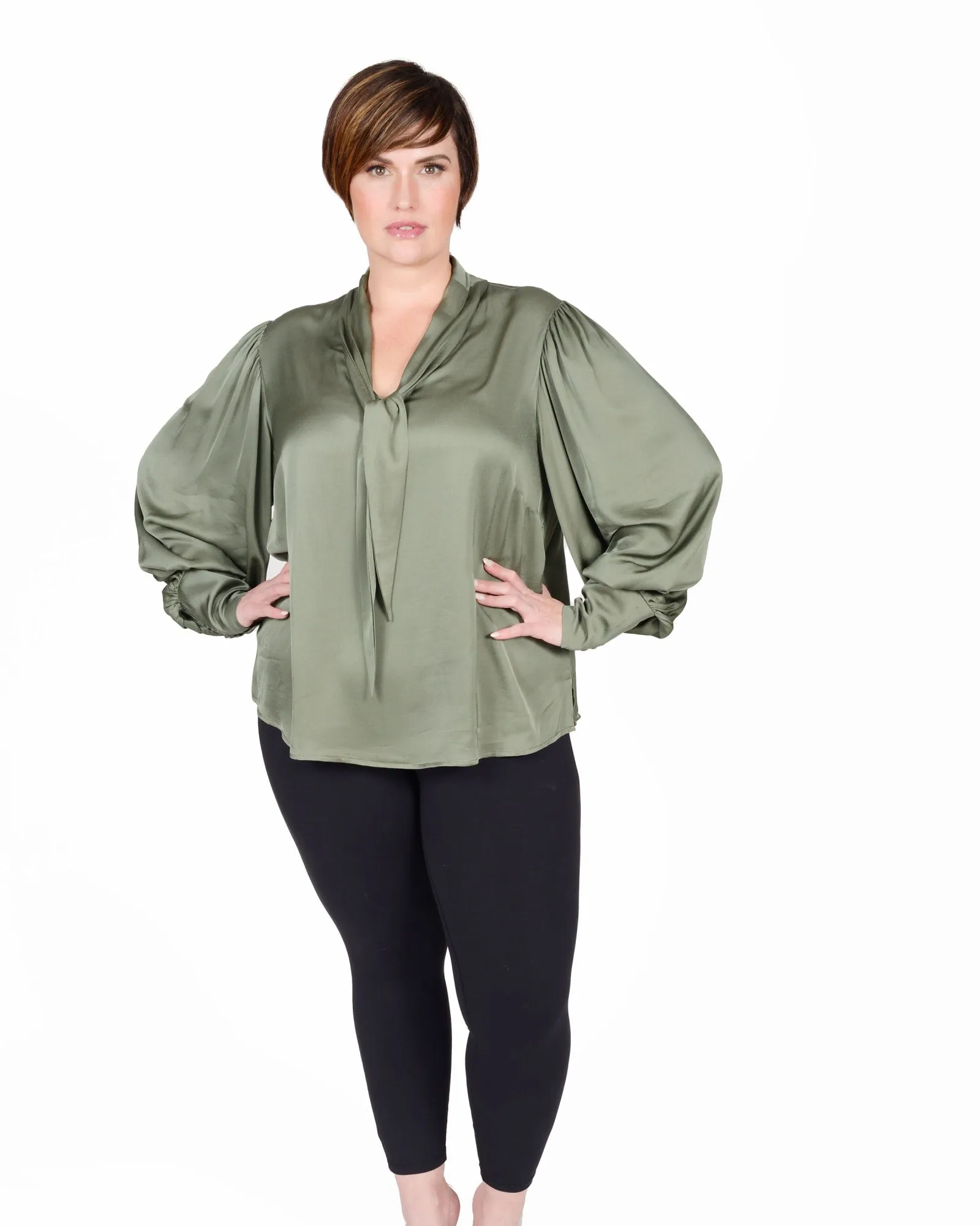 Mia Scarf Neck Blouse | Olive