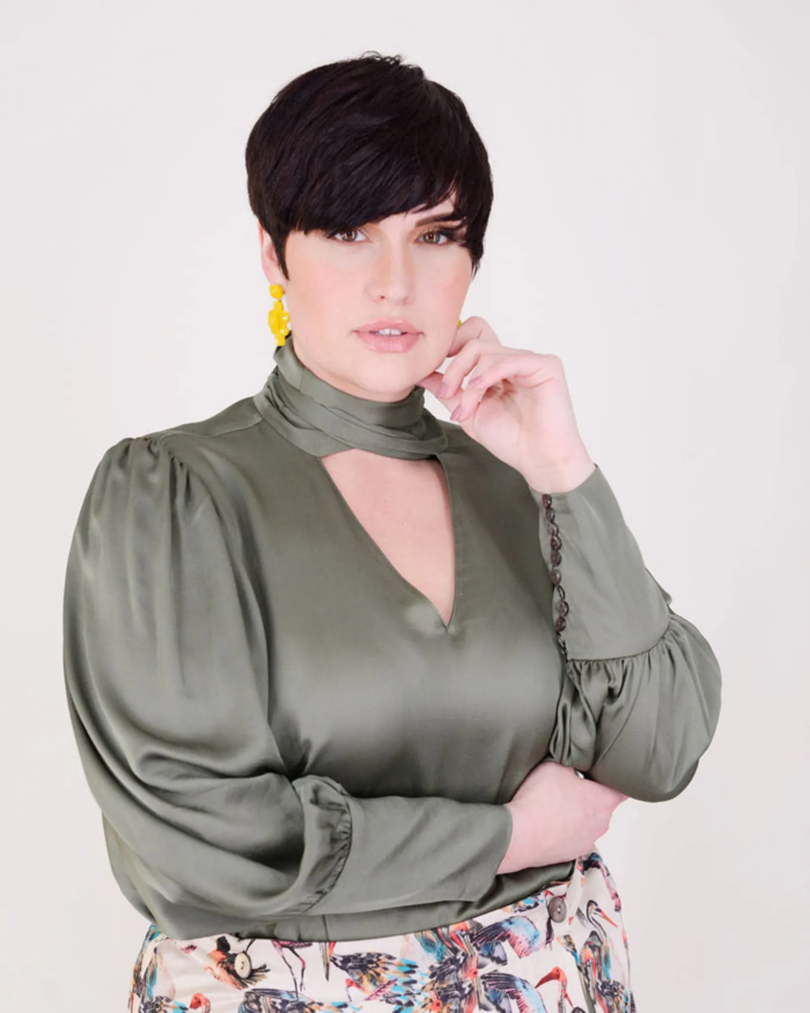 Mia Scarf Neck Blouse | Olive