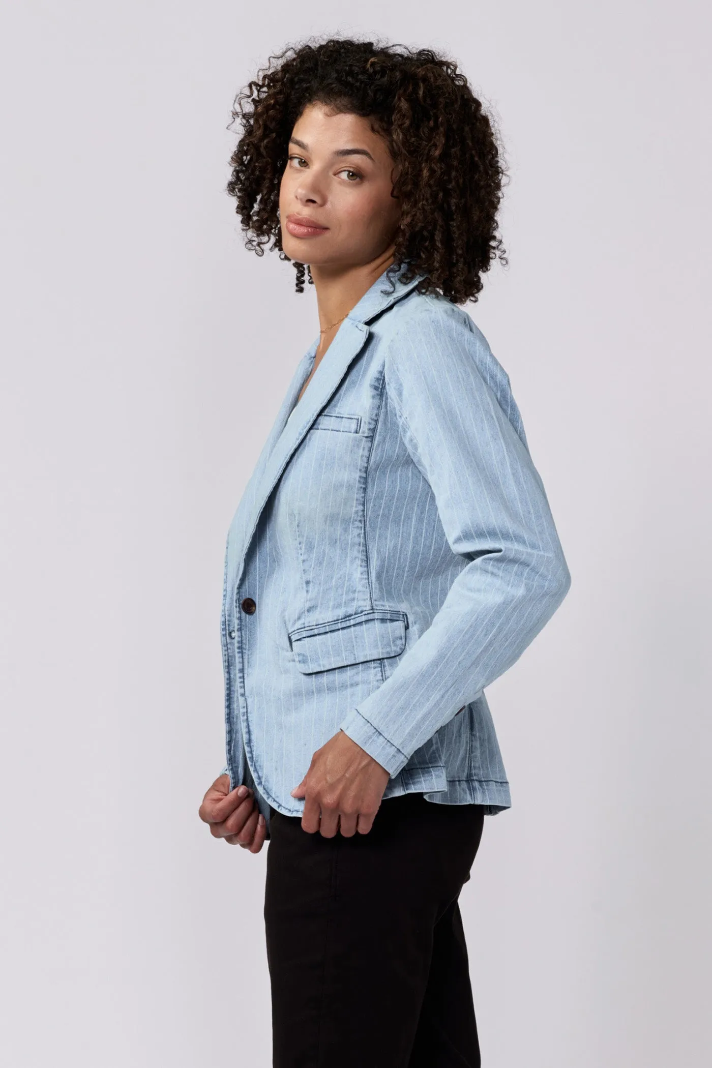 MINAH LONG SLEEVE BLAZER DENIM STRIPE