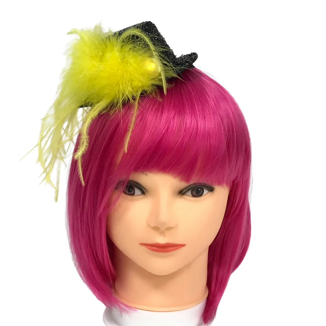 Mini Black Top Hat with Yellow Feather and Gold Stone (Each)