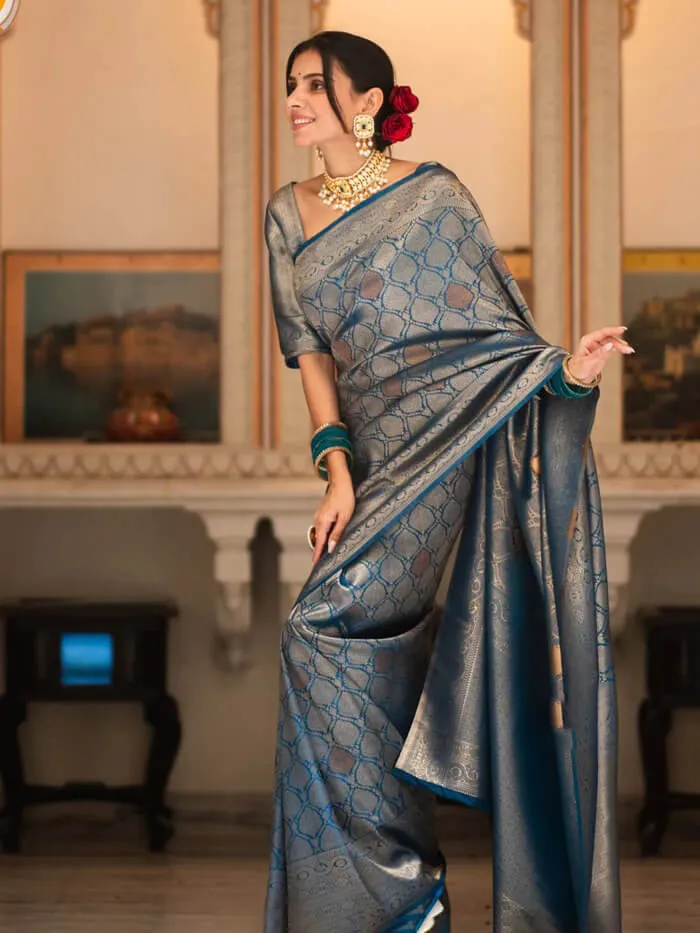 Pleasant Blue Soft Silk Saree With Adorable Blouse Piece