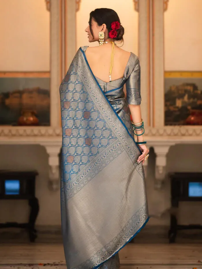 Pleasant Blue Soft Silk Saree With Adorable Blouse Piece