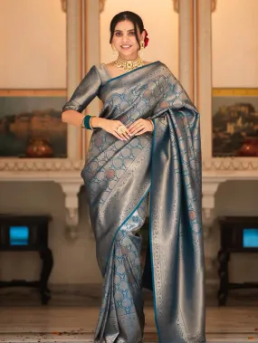 Pleasant Blue Soft Silk Saree With Adorable Blouse Piece