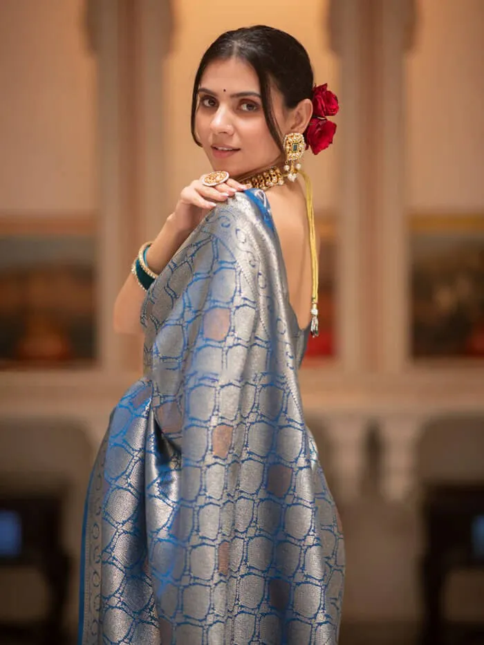 Pleasant Blue Soft Silk Saree With Adorable Blouse Piece