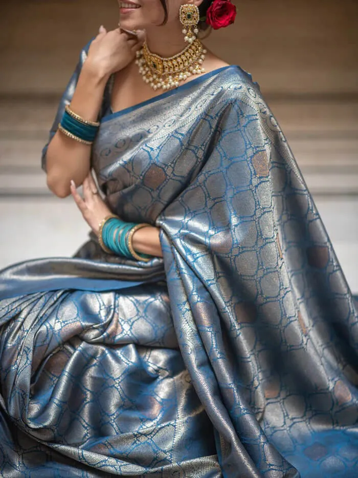 Pleasant Blue Soft Silk Saree With Adorable Blouse Piece