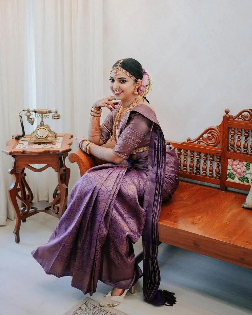 Preferable Purple Soft Silk Saree With Mesmeric Blouse Piece