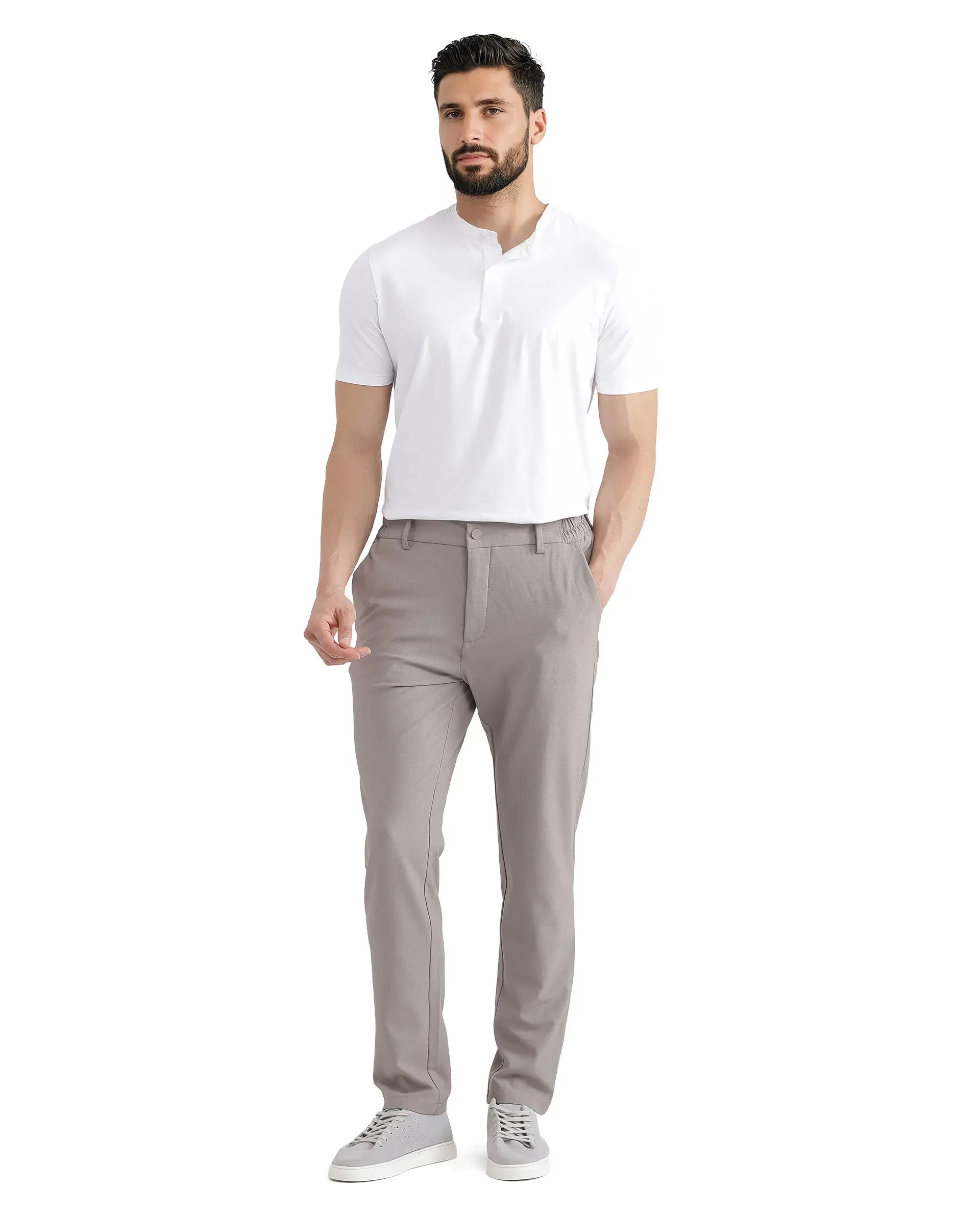 Rare Rabbit Men Travel-26 Dark Beige Cotton Elastane Fabric Button And Zip Closure Plain Trouser