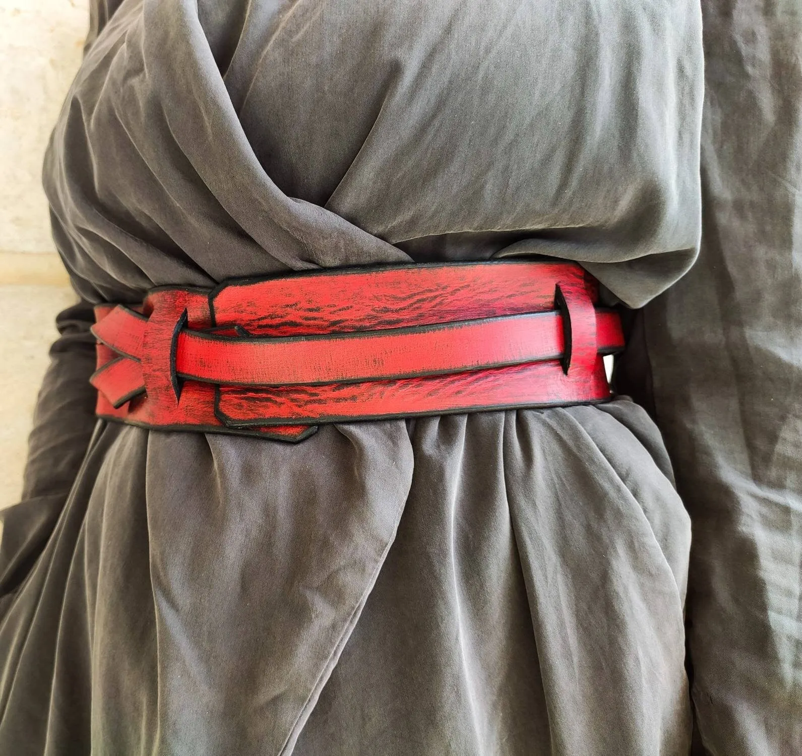 Red Leather Waist Belt with Black Trim - Stylish and Versatile Accessory for Dresses Jackets and Oversized Clothing
