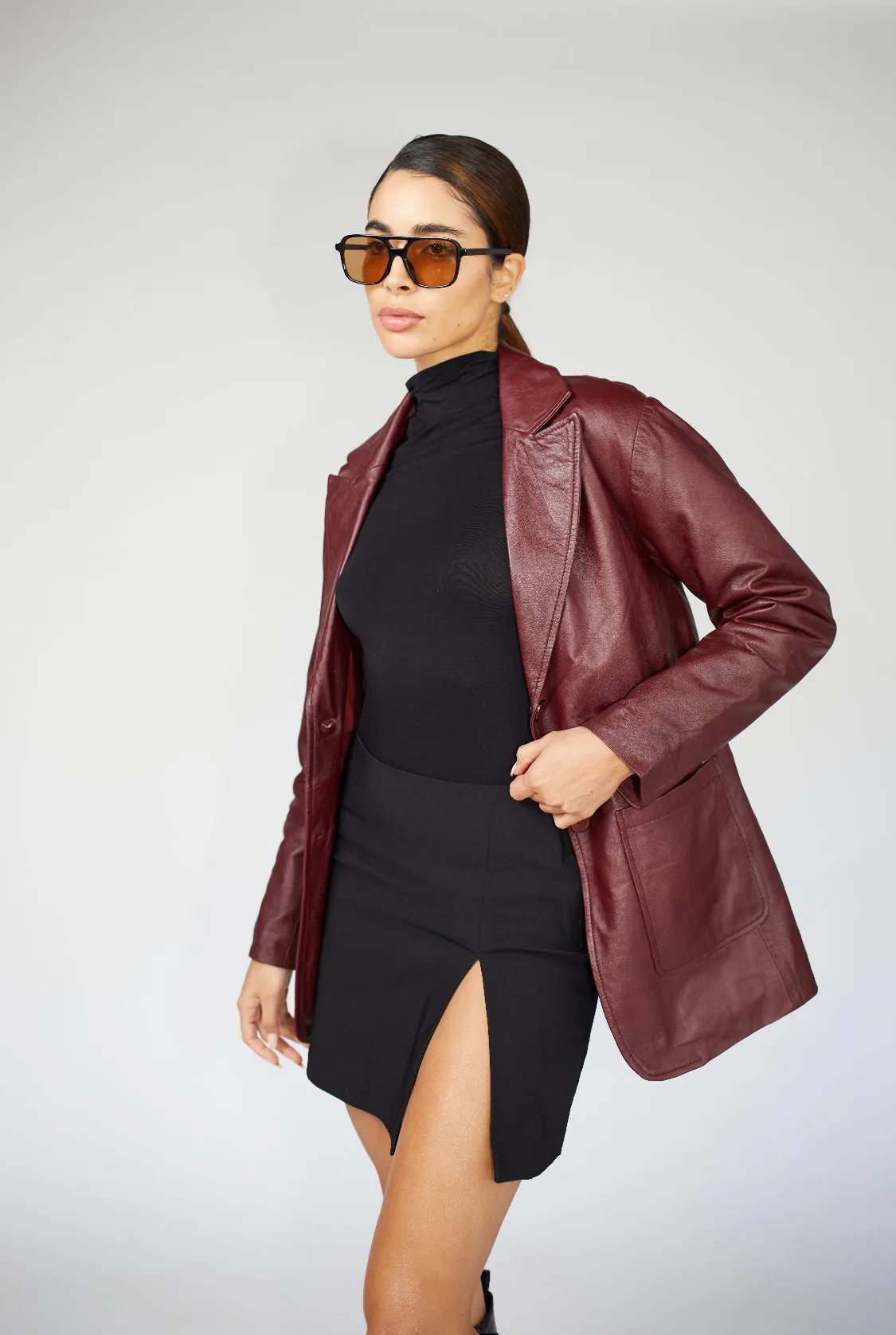 Ruby Burgundy Leather Blazer