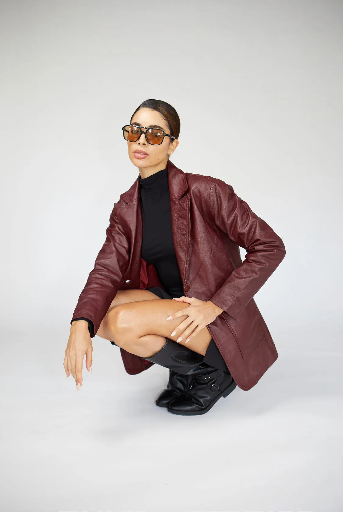 Ruby Burgundy Leather Blazer