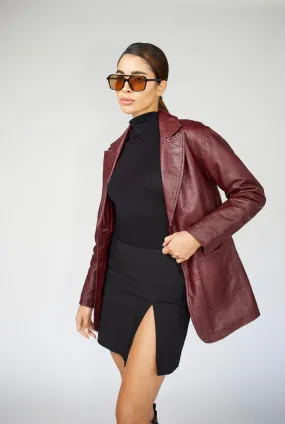 Ruby Burgundy Leather Blazer