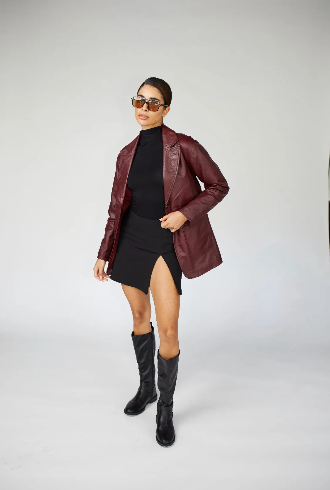 Ruby Burgundy Leather Blazer