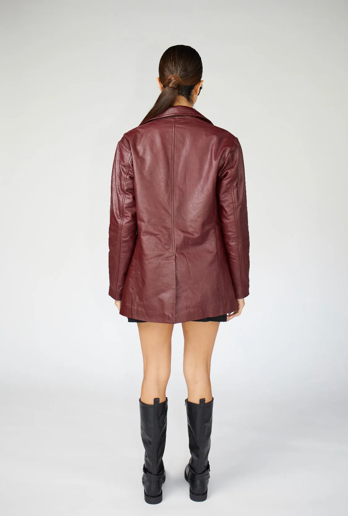 Ruby Burgundy Leather Blazer