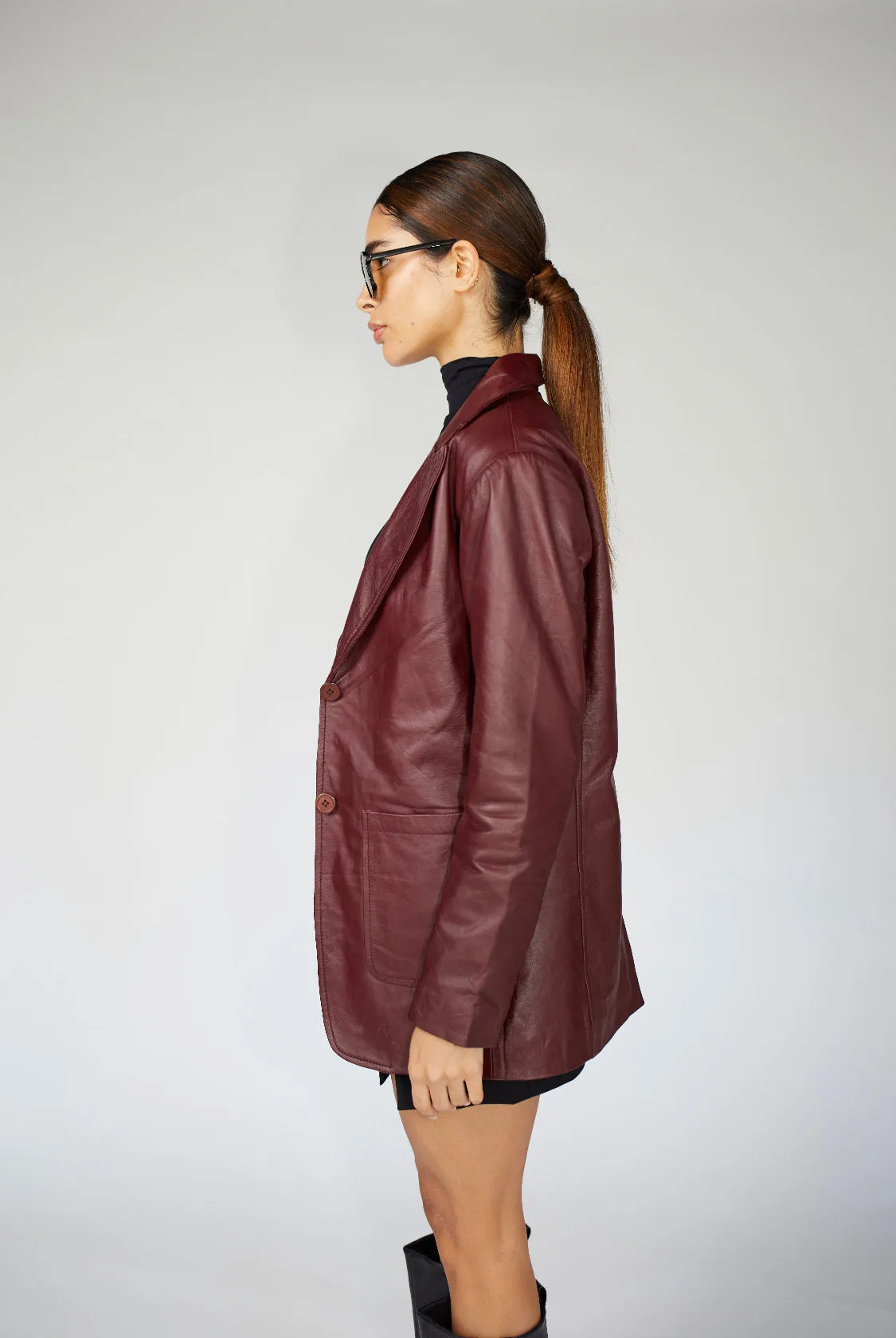 Ruby Burgundy Leather Blazer