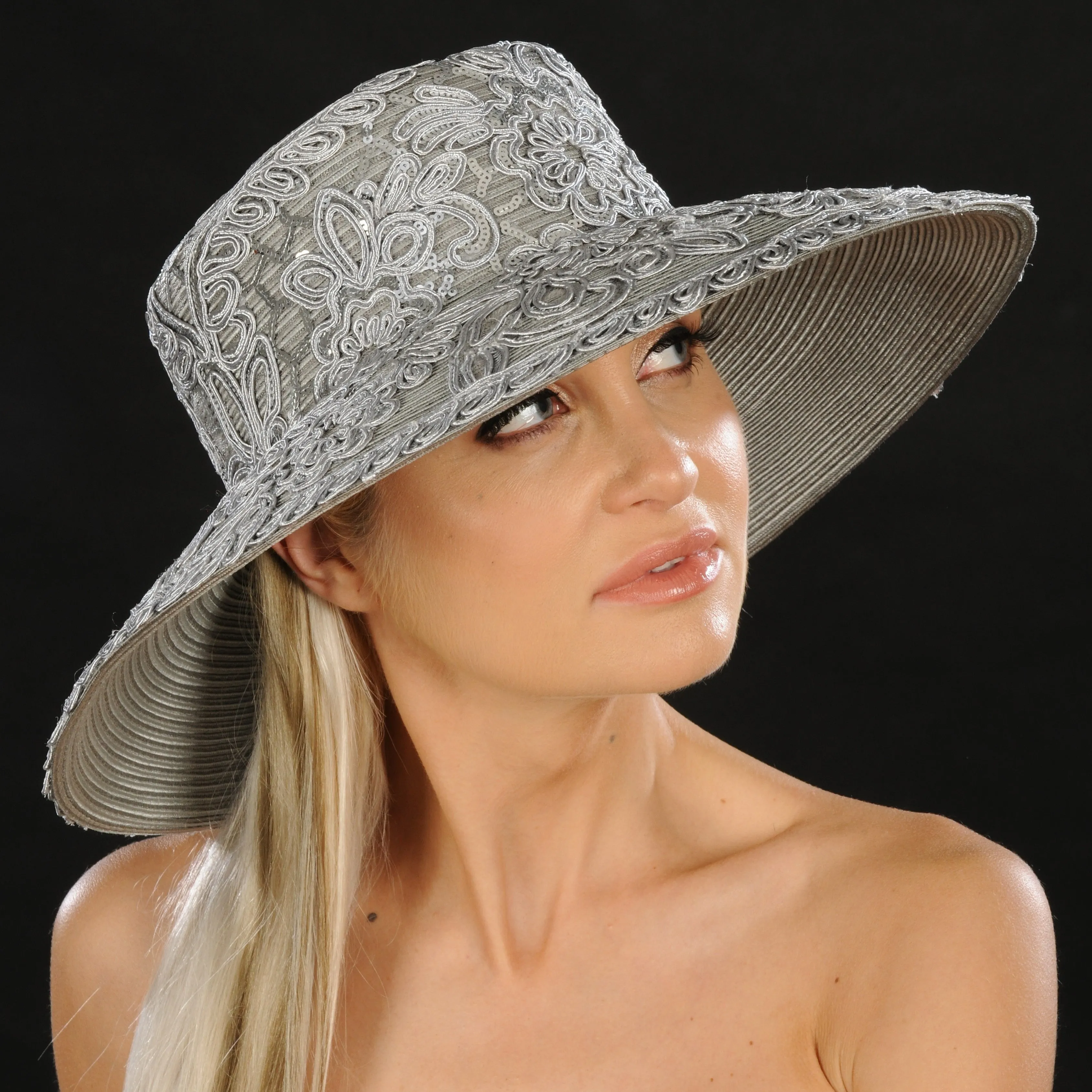 SG5031-Silver Wide Brim Ladies Dress Hat