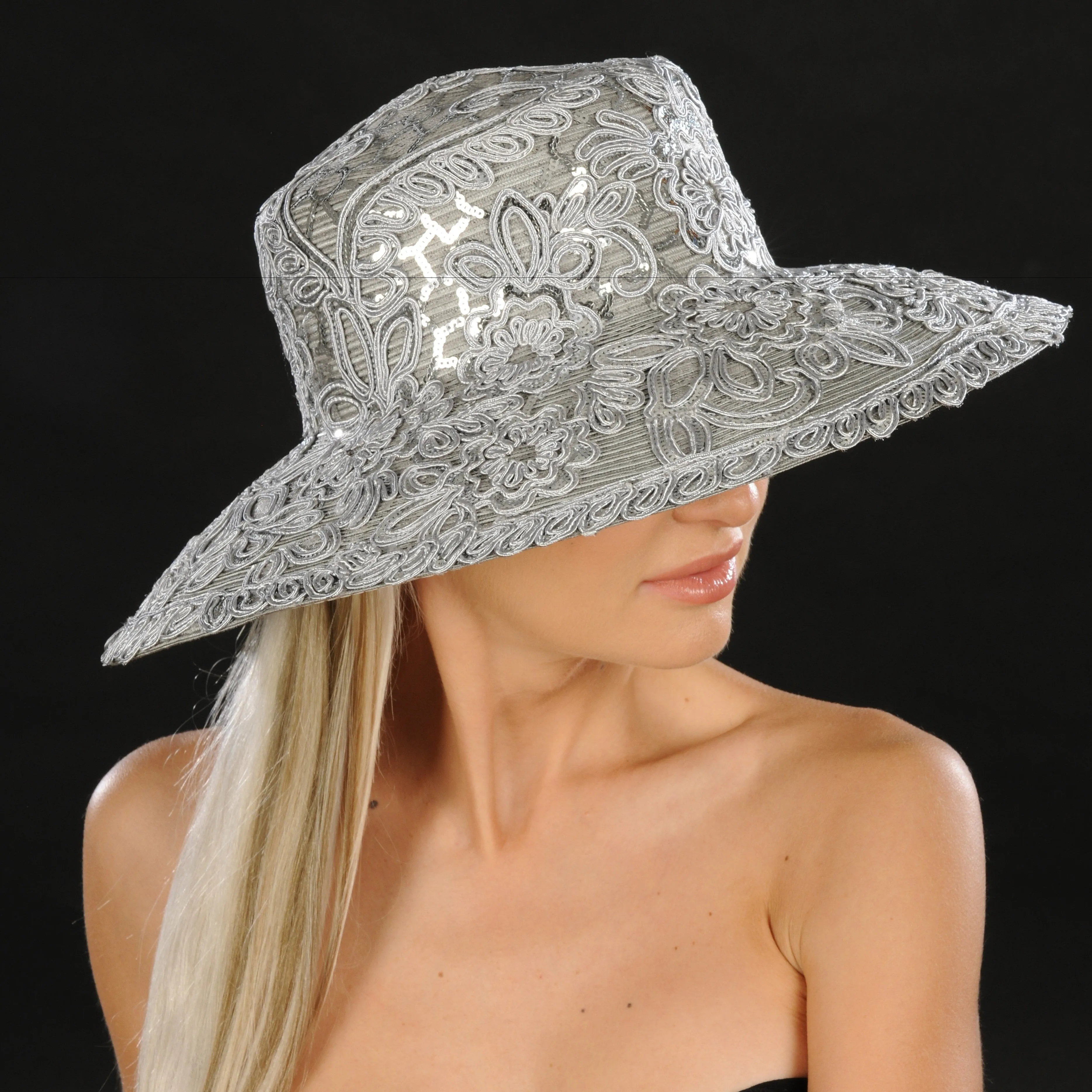 SG5031-Silver Wide Brim Ladies Dress Hat