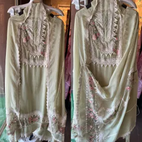 Soft Flowy organza Shirt with Crochia lacework with thread embroidery on the shirt neckline and ghera