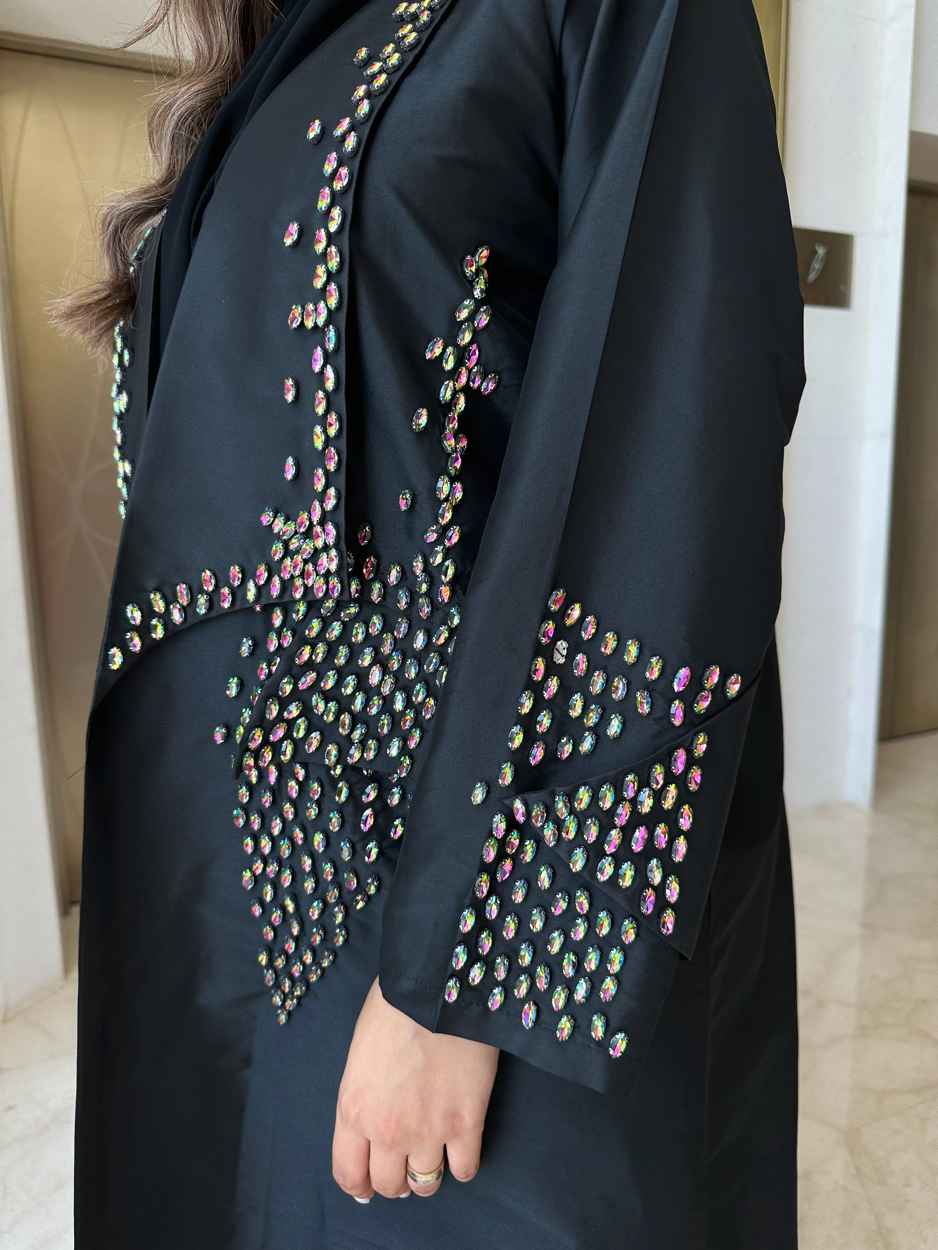 SPARKLING COLORED CRYSTALS BLAZER ABAYA #455