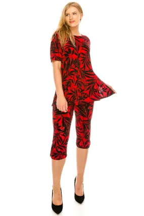 Stretchy Capri Pant Set Short Sleeve Print-9003BN-SRP1-W173