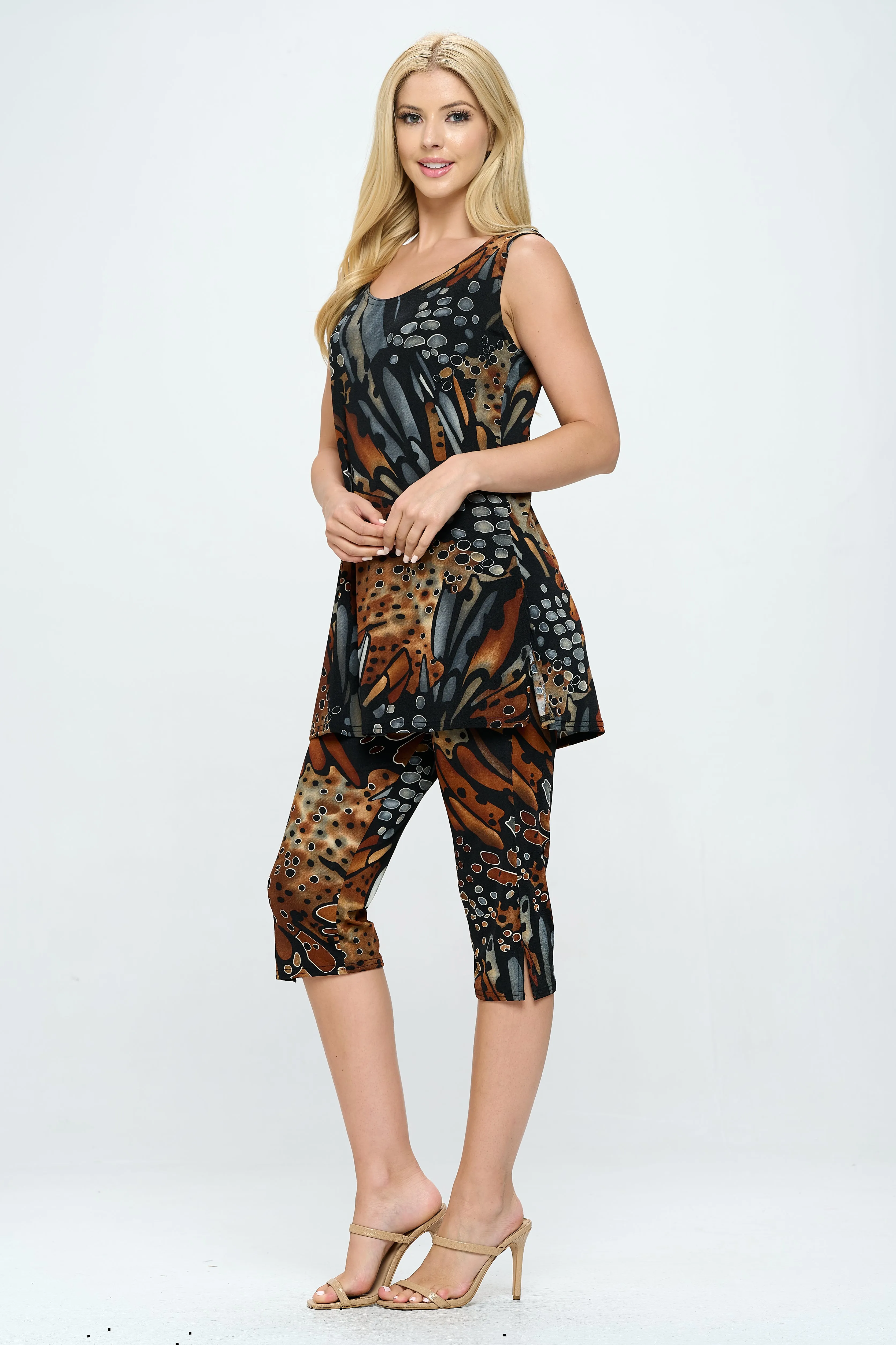 Stretchy Tank Capri Pant Set Print-9002BN-TRP1-W207