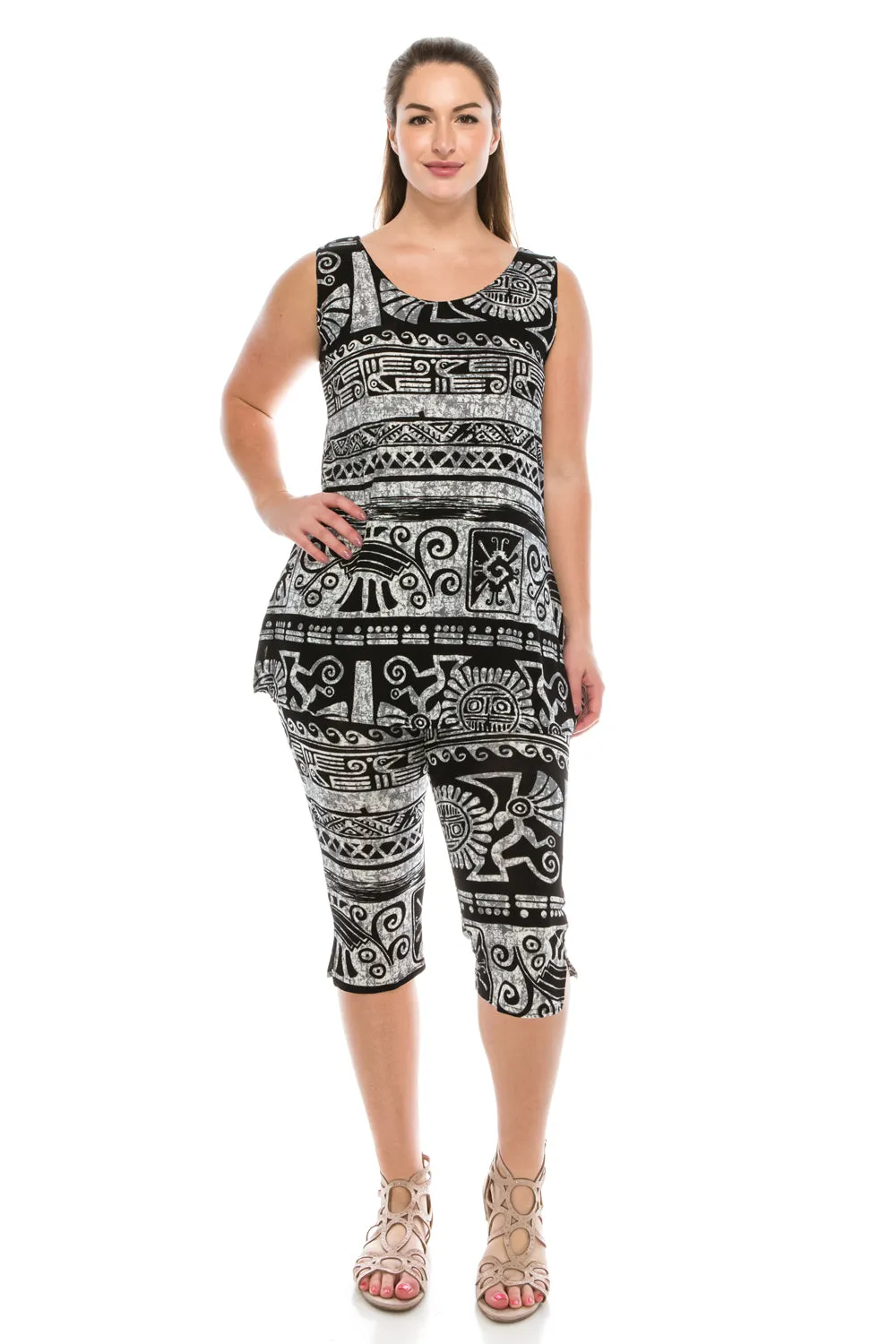 Stretchy Tank Capri Pant Set Print-9002BN-TRP1-W901