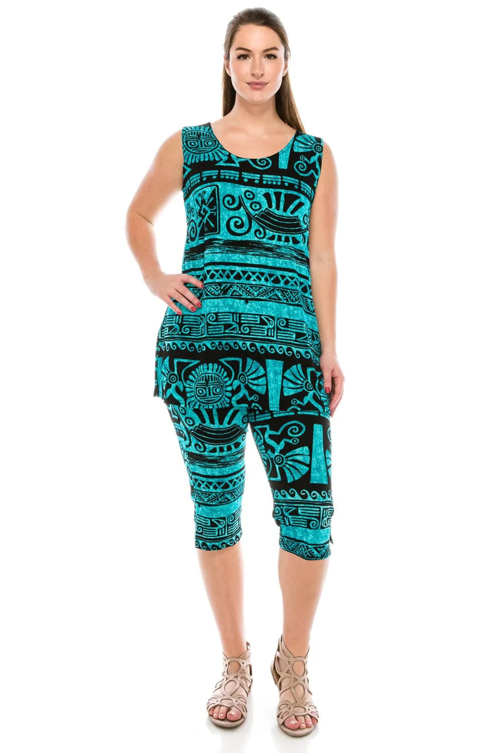 Stretchy Tank Capri Pant Set Print-9002BN-TRP1-W901