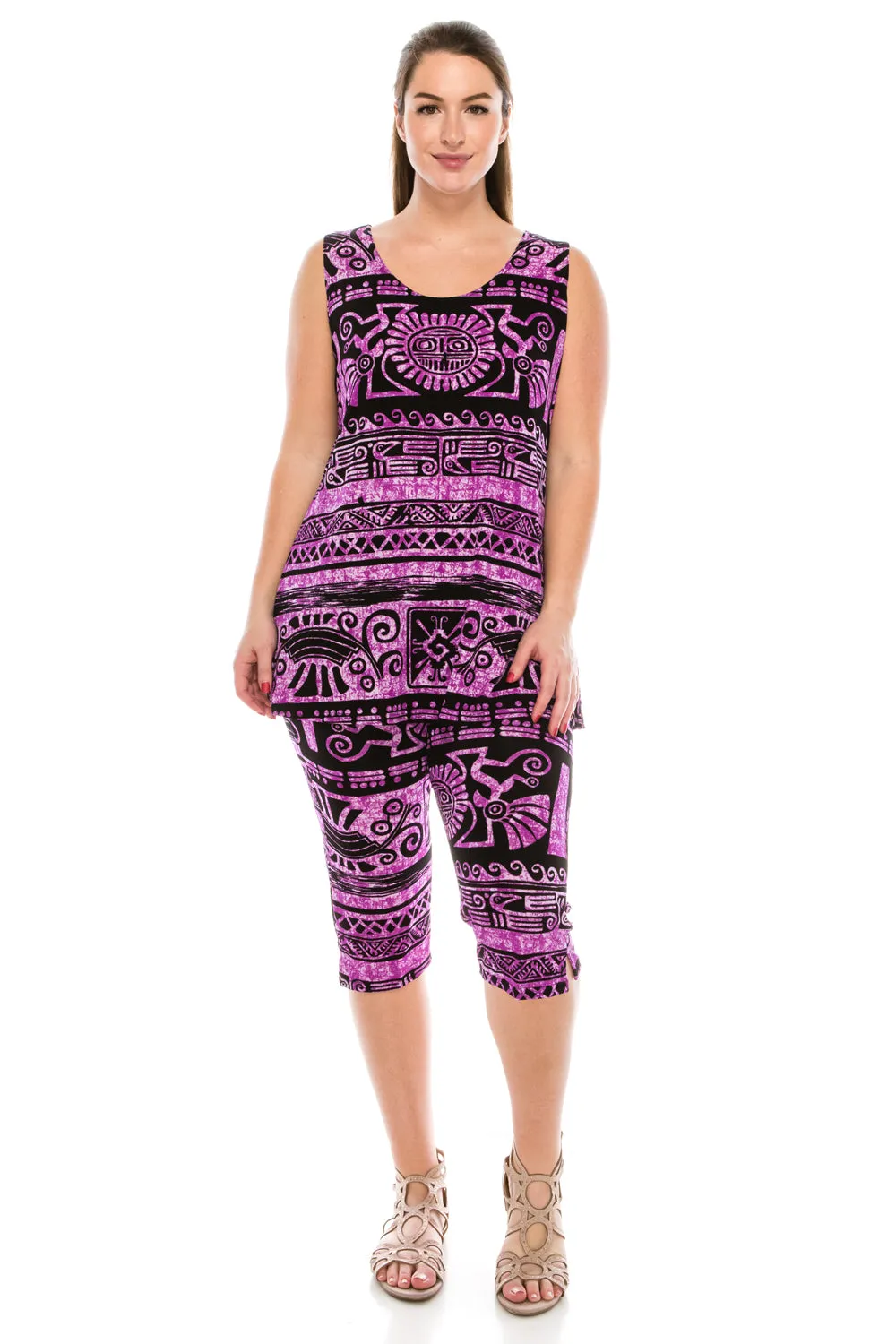 Stretchy Tank Capri Pant Set Print-9002BN-TRP1-W901