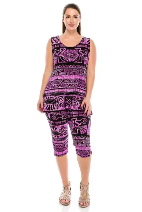 Stretchy Tank Capri Pant Set Print-9002BN-TRP1-W901
