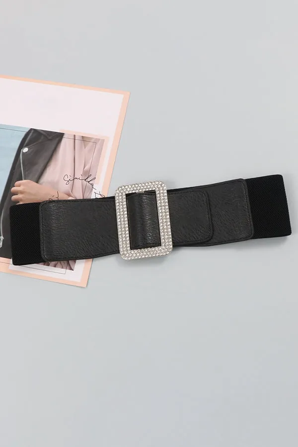 Stylish Artificial PU Rhinestones Square Buckle Belt