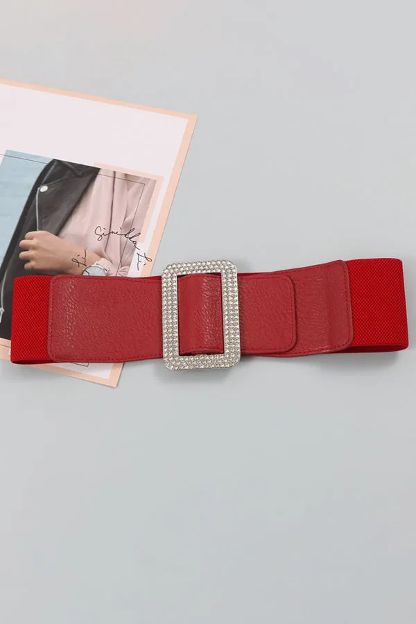 Stylish Artificial PU Rhinestones Square Buckle Belt