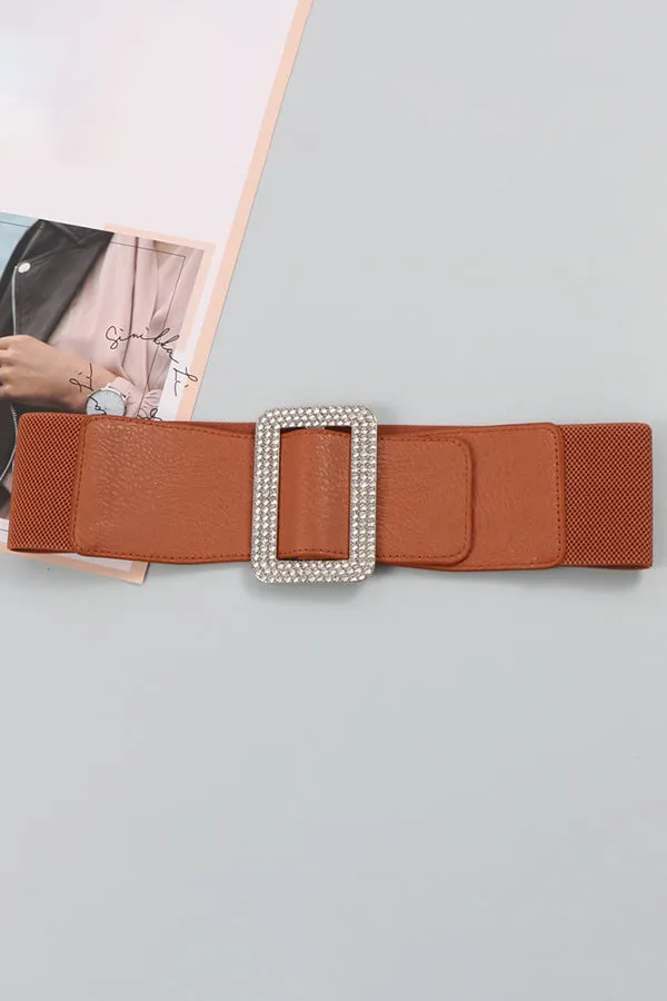Stylish Artificial PU Rhinestones Square Buckle Belt