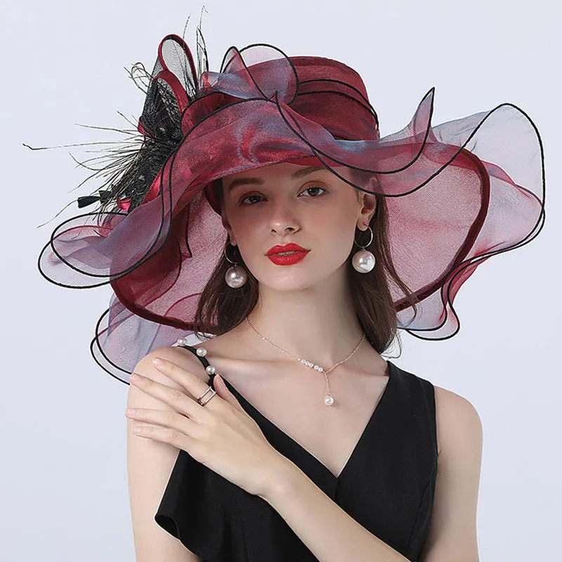 Stylish Women's Organza Hat with Intricate Floral Accents
