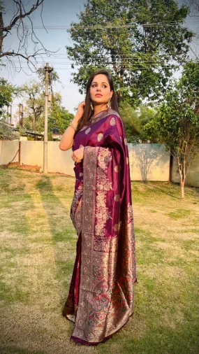 Surpassing Wine Soft Silk Saree With Outstanding Blouse Piece