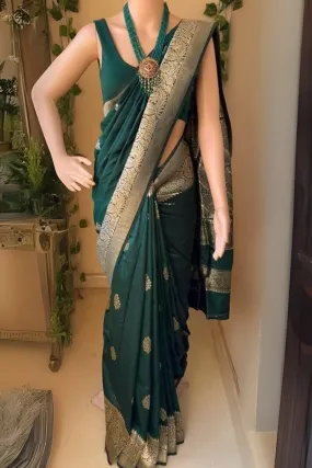 Surreptitious Dark Green Soft Silk Saree With Magnificat Blouse Piece