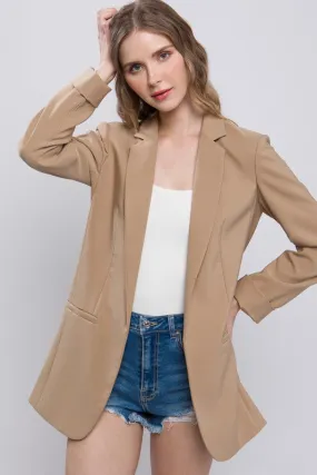 Taupe Stone Woven Solid Vertigo Blazer