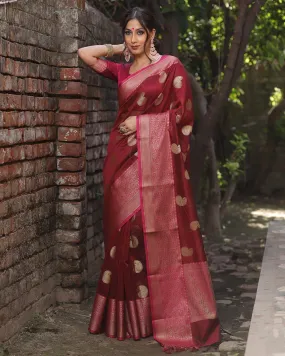 Trendy Wine Soft Silk Saree With Precious Blouse Piece