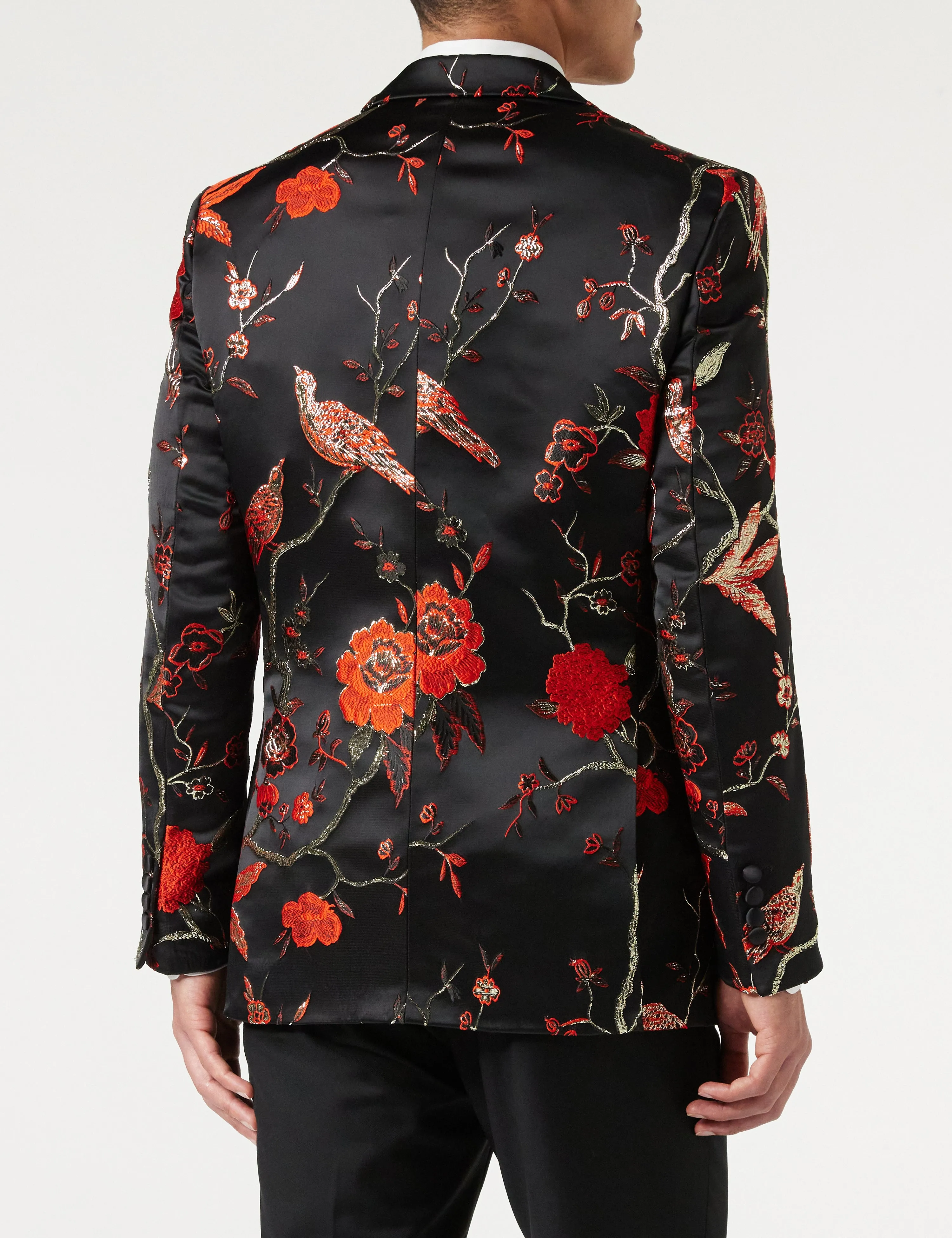 TUXEDO BLACK RED FLORAL BLAZER