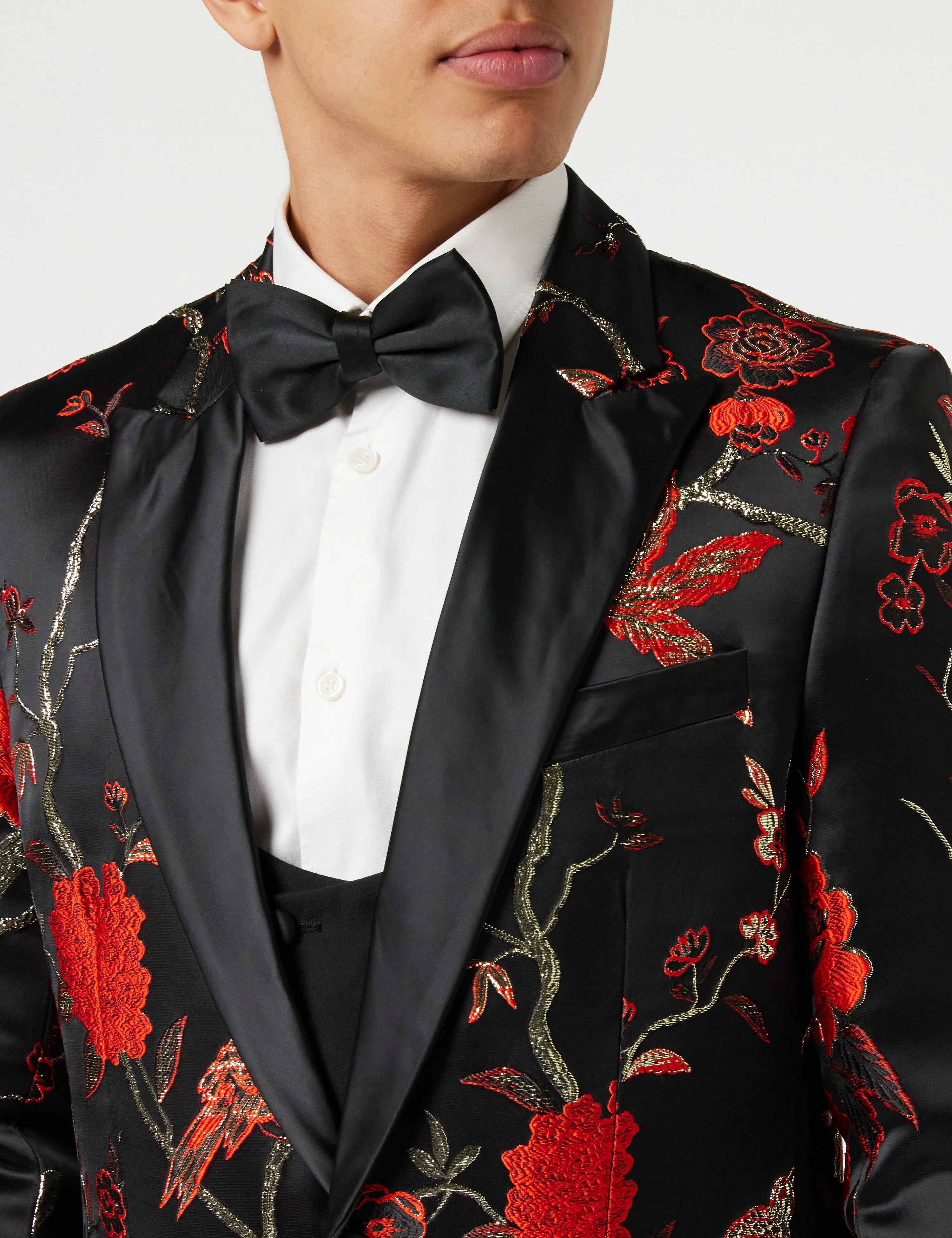 TUXEDO BLACK RED FLORAL BLAZER